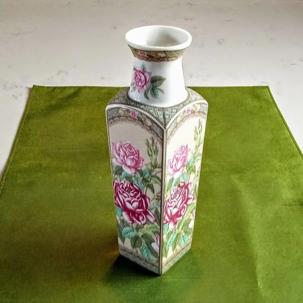Pink Floral Square Porcelain Vase